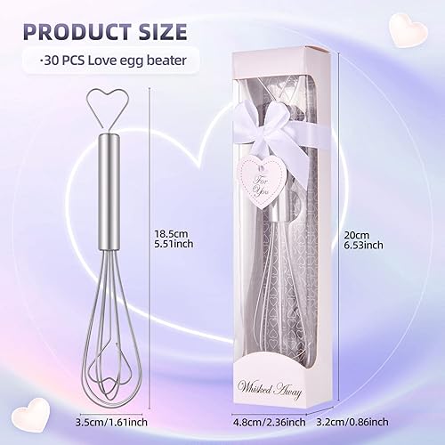 Miniatura 2 de 30 unidades de batidor de huevos en forma de corazón, de acero inoxidable, mini huevos manuales a granel con paquete individual, boda, novia,