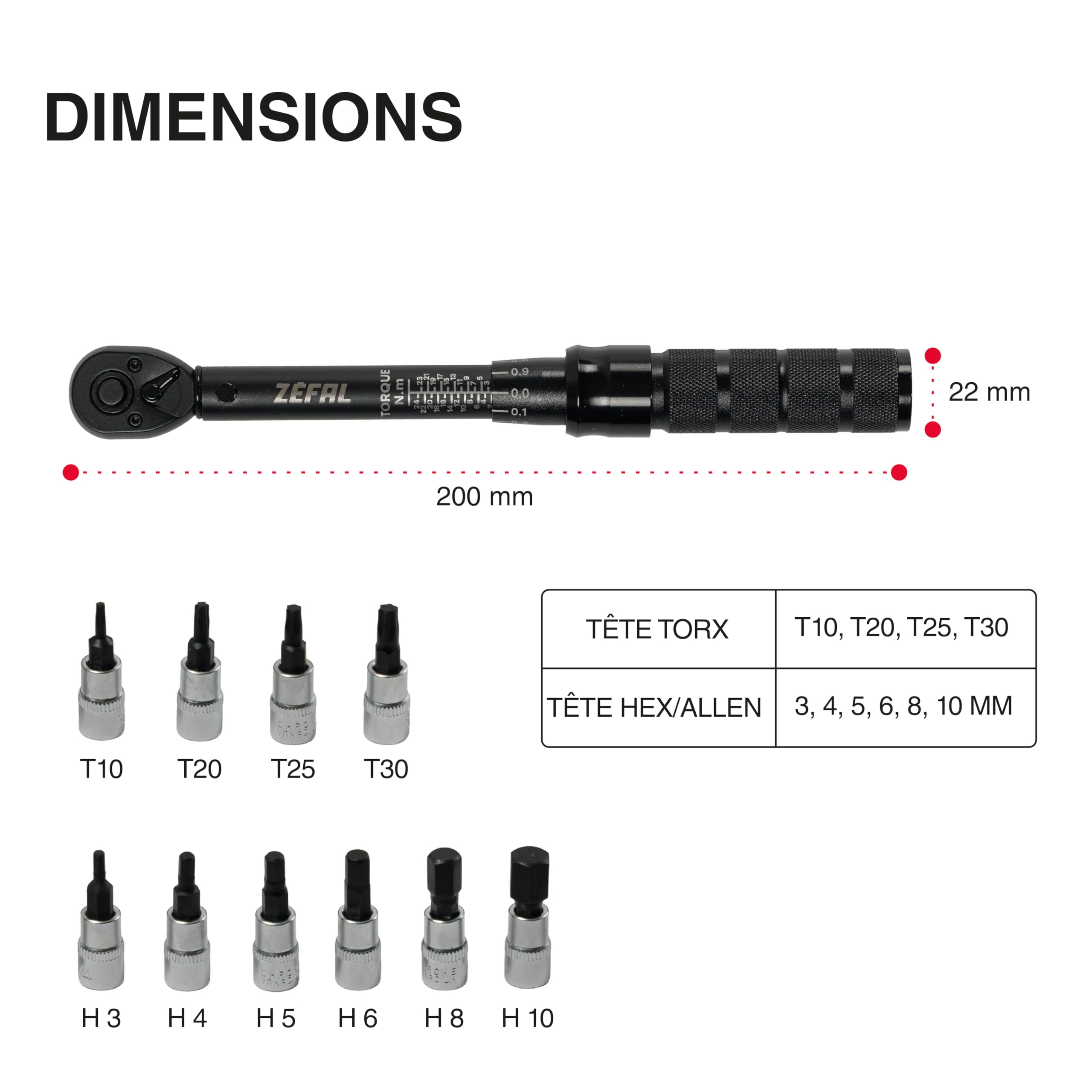 ZEFAL Z Torque Wrench - Cle Dynamometrique Velo - Clé Dynamométrique avec Réglage au 0,1 Nm - Compatible Pièces en Carbone - Kit Entretien Velo avec Embouts Hex & Torx Complets