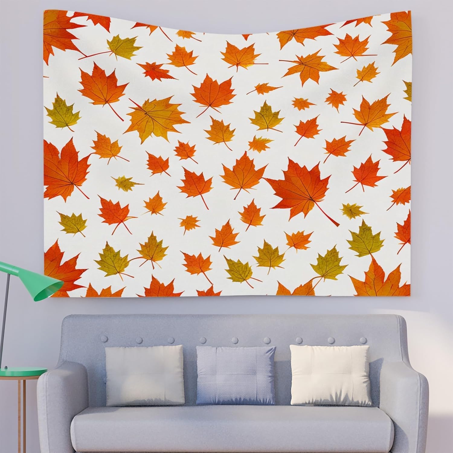 PUOJIEAT Gobelin ścienny liść klonu wiszący na ścianie jesień 3D gobeliny dekoracje ścienne tkanina z mikrofibry do domu salon sypialnia 240x260 cm 792-GT
