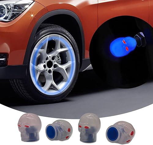 4 tapas de vástago de válvula de neumático de automóvil, tapones de vástago de válvula de neumático de automóvil con calavera nocturna, tapones de