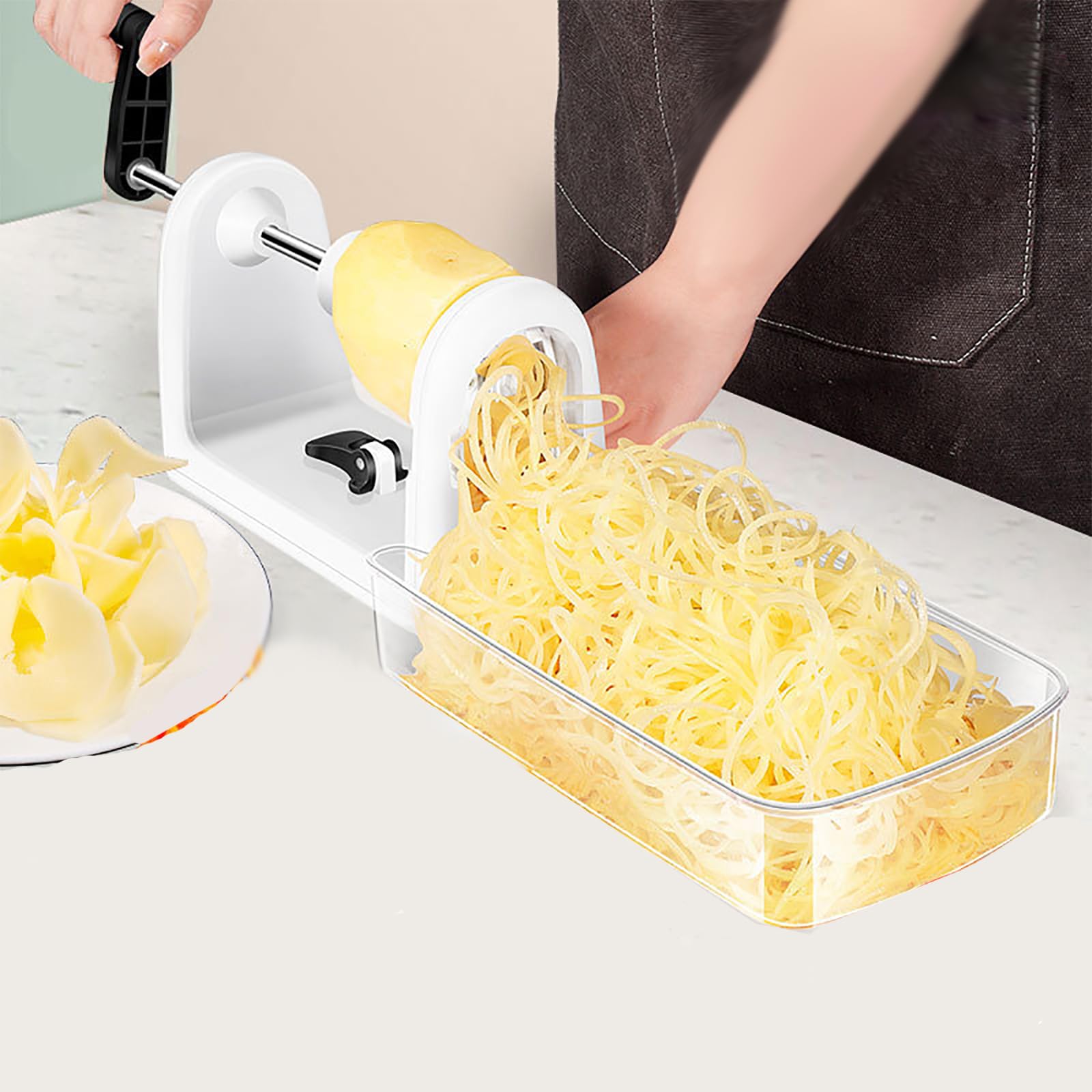 Spiralizzatore per Frutta, Grattugia a Spirale per Verdure con 4 Lame, Grattugia per Affettare E Sminuzzare, Protezioni Multiple, Contenitore per Lame, per Ristoranti Che Servono Hot Pot