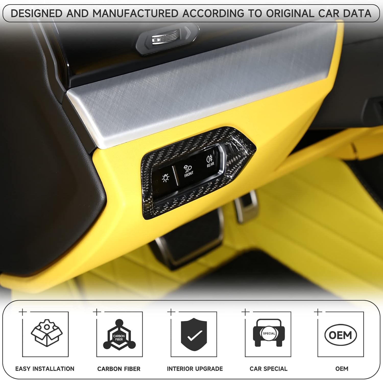 TOYCIDFG Car Dashboard Headlight Switch Buttons Frame Cover Trim for Lamborghini Urus 2018-2023, Carbon Fiber Car Interior Decoration Accessories (Carbon Fiber)