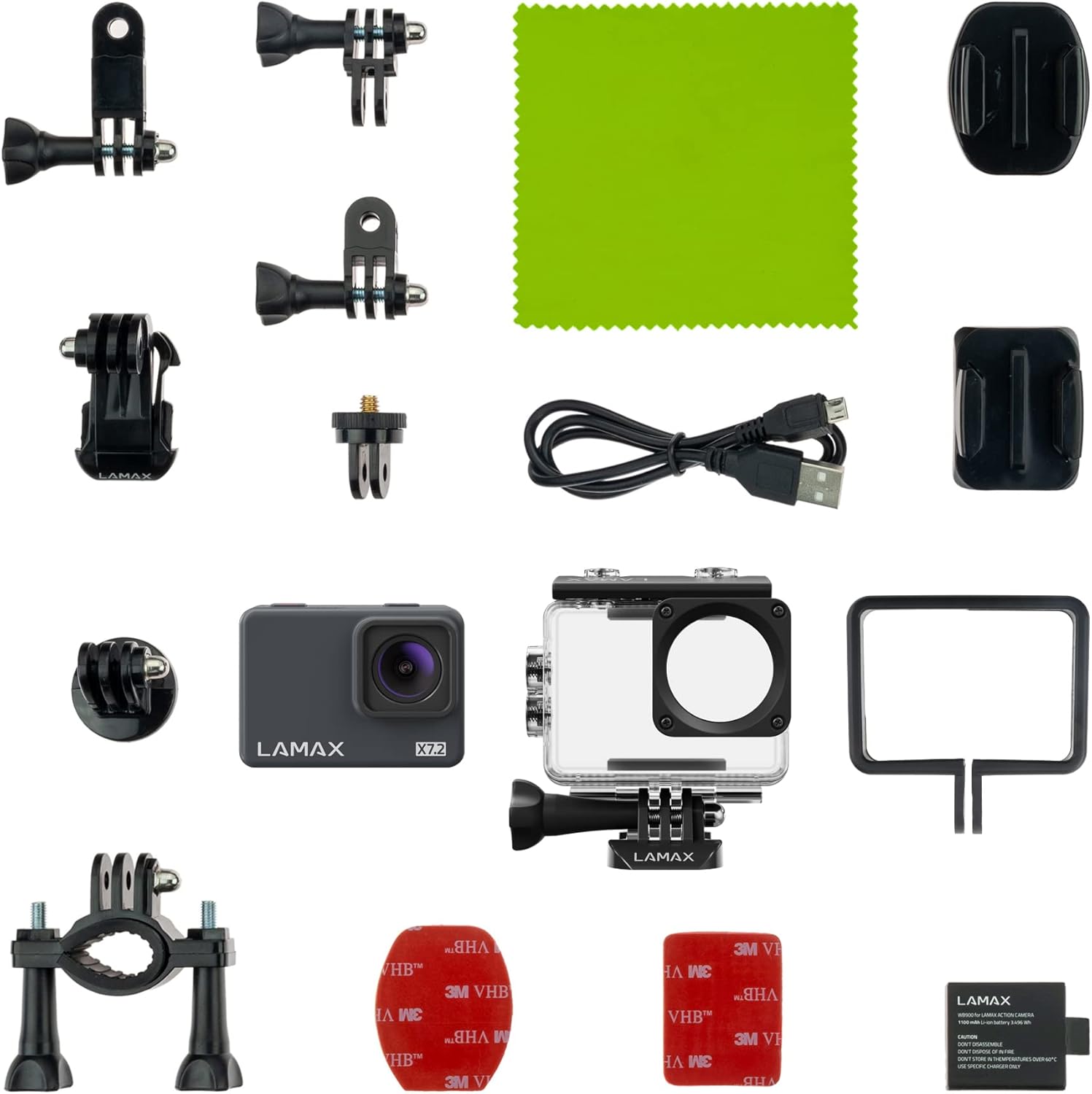 All included accessories for Lamax X7.2 Action Camera