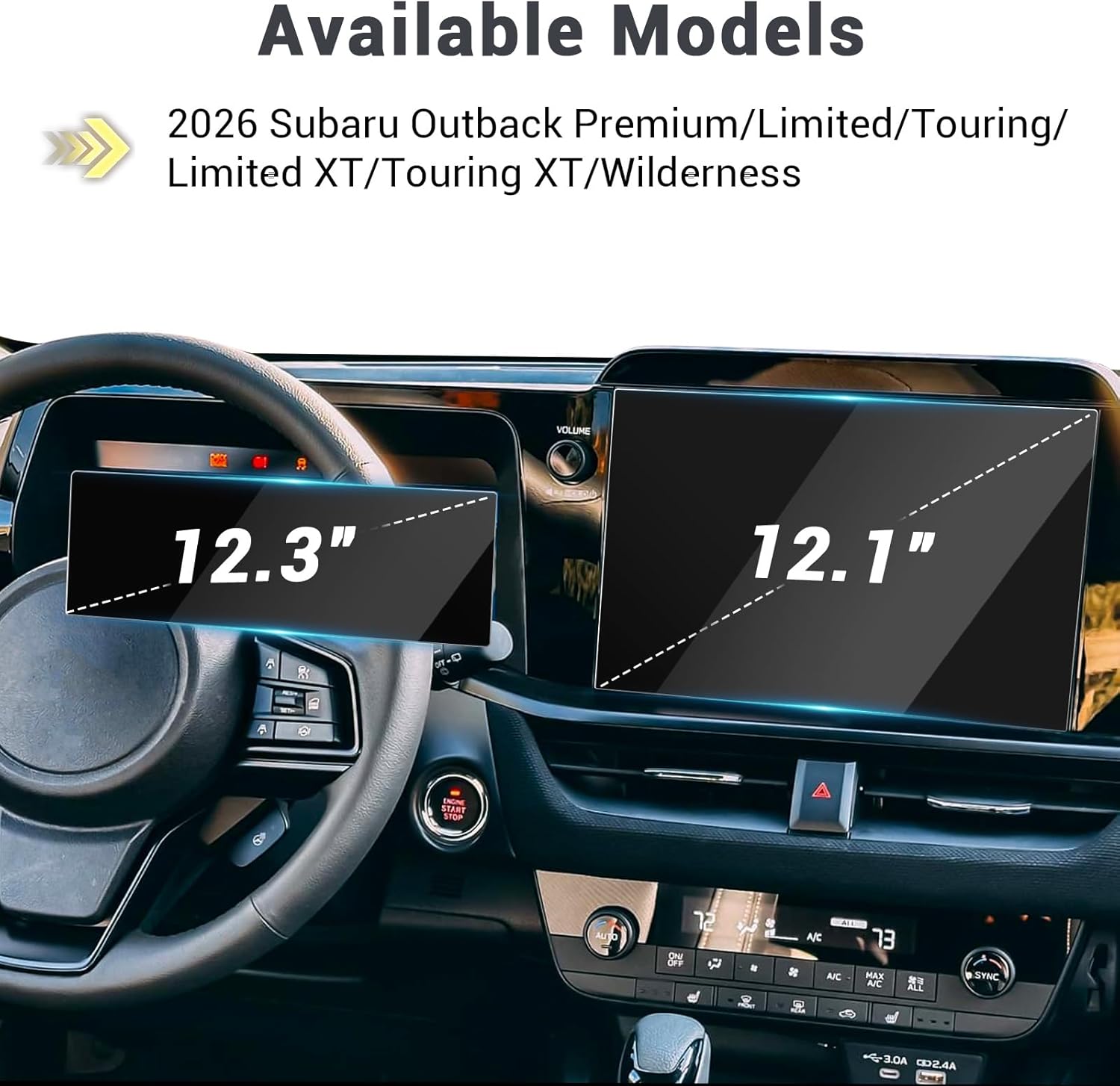 YEE PIN (2Pack New 2026 Subaru Outback Screen Protector Glass for 2026 Subaru Outback (Premium/Limited/Touring/Limited XT/Touring XT) 12.3" & 12.1" Screen Saver for 2026 Subaru Outback Accessories
