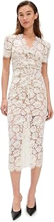 Women's Cream Fine Lace Pearl Midi Dress