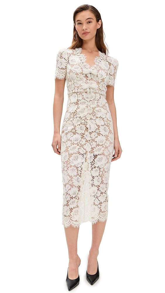 ワンピース SELF-PORTRAIT Woman Dress White 127XAC CREAM Cream Satin Flower Midi Dress – self-portrait-US