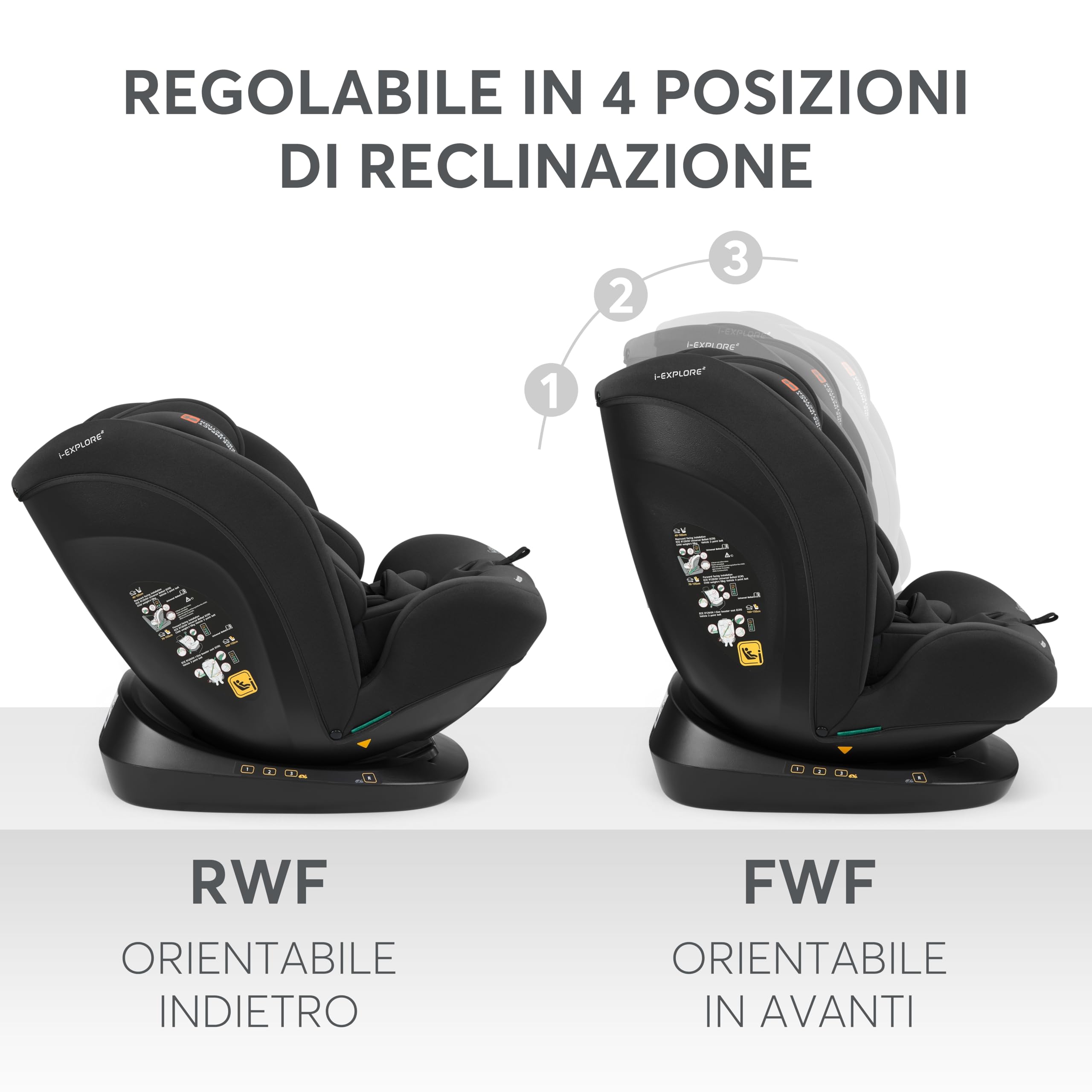 KikkaBoo Seggiolino Auto 0–36 kg Reclinabile i-EXPLORE 2, Gruppo 0 1 2 3, Girevole Avanti e Indietro, Imbracatura a 5 Punti, 40–150 cm, Nero - 5