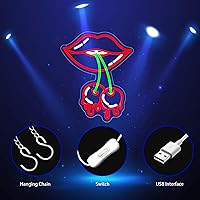 Vista 4 de Cherry Lips Neon Sign, Neon Signs for Wall Decor Neon Red LED Signs Room Neon Light Up Signs Home Decor for Bedroom Club Party Bar Shop USB Operated