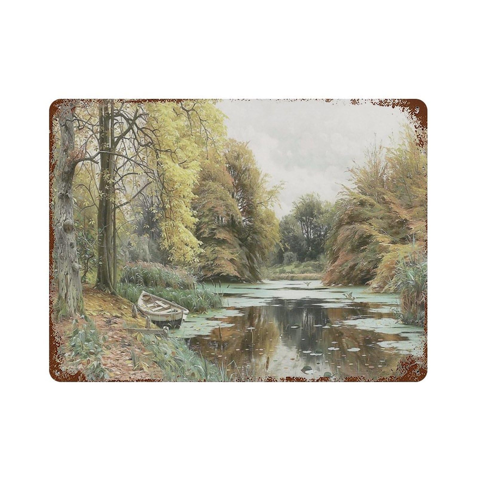 xiaoxiaoshen Autumn Forest, Landscape Fall Home, Seasonal, Muted Tones River Stream Work Wall Decor Art Metal Tin Poster Modern Home Decor Art Home Bar Shop Decorations Vintage Sign 30x40cm