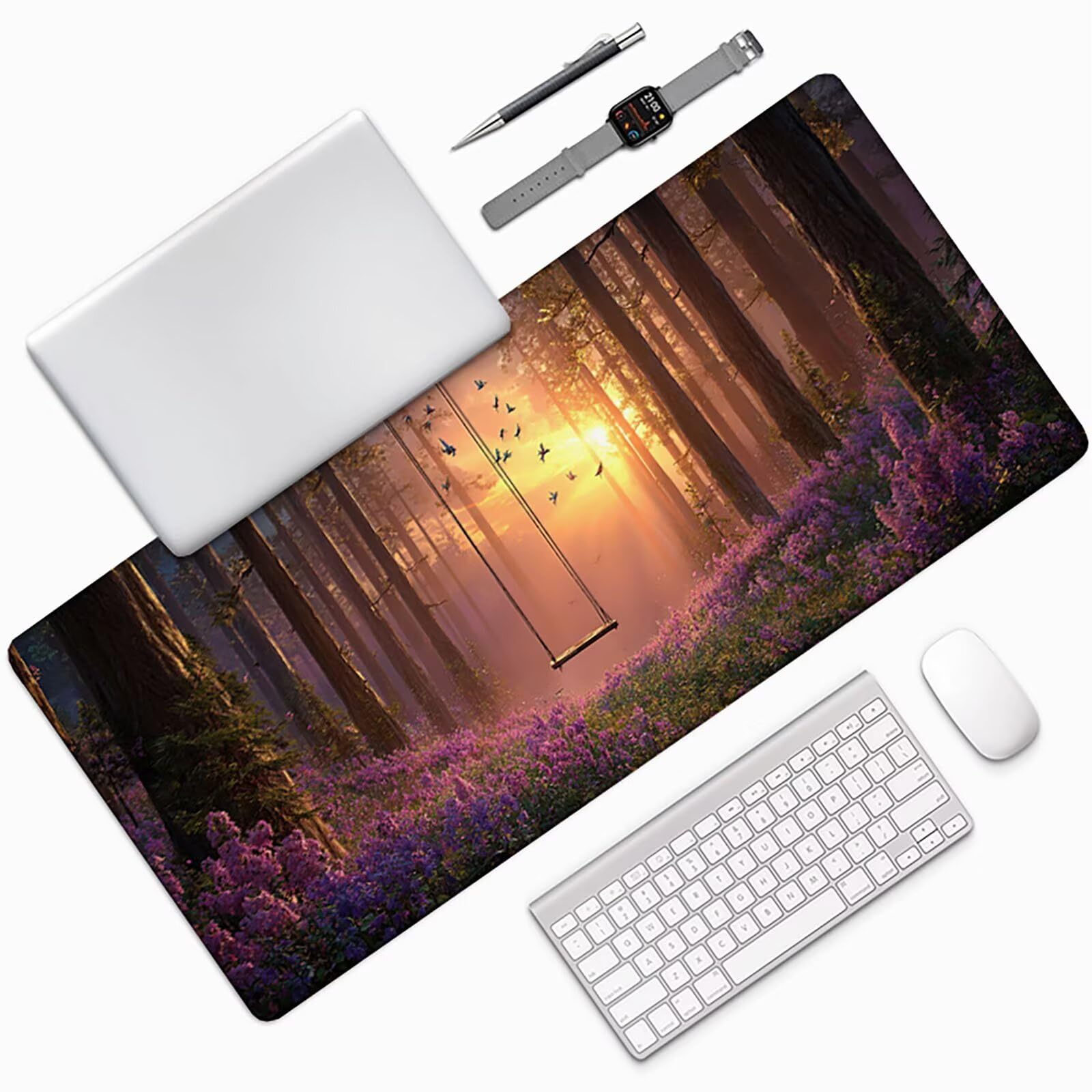 Różowa podkładka pod mysz do gier 800 x 400 x 4 mm duża podkładka pod mysz XXL, podkładka pod mysz kwiatowa szyte krawędzie, zmywalna, antypoślizgowa gumowa podstawa do gier do dekoracji domu, prezent