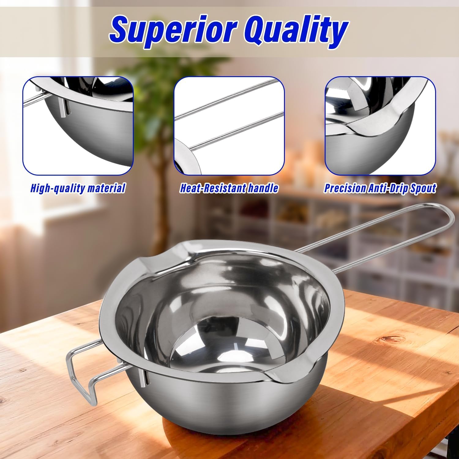 Set di 3 pentole per sciogliere la cera, in acciaio inox con cucchiai, vaschetta per bagnomaria e vasetto per versare candele, fondere, conservare e confezionare cera d'api di soia, conservare e