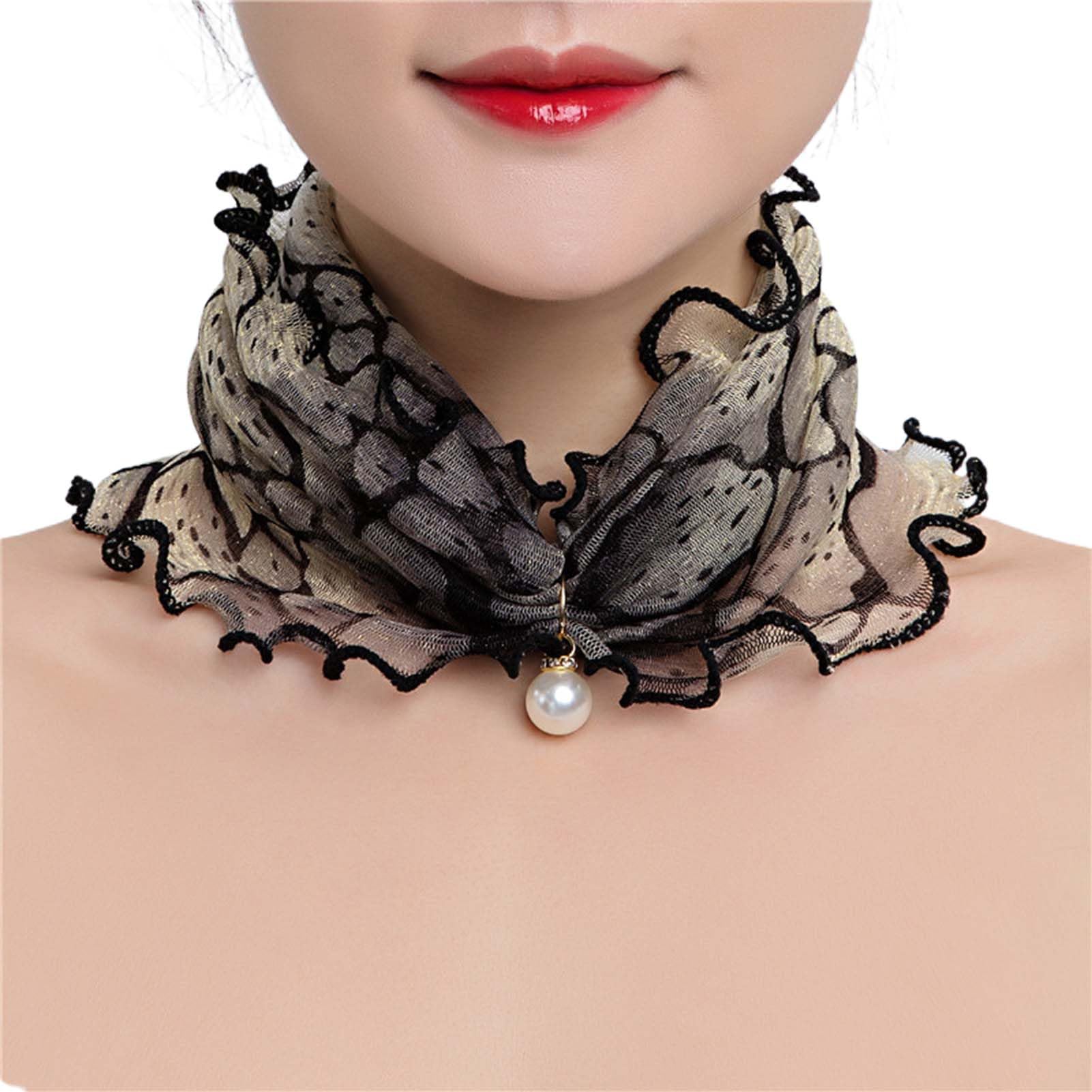 matumou Scarf Painting Print Pearl Durable Ruffle Edge Lady Headscarf for Banquet Women Scarves