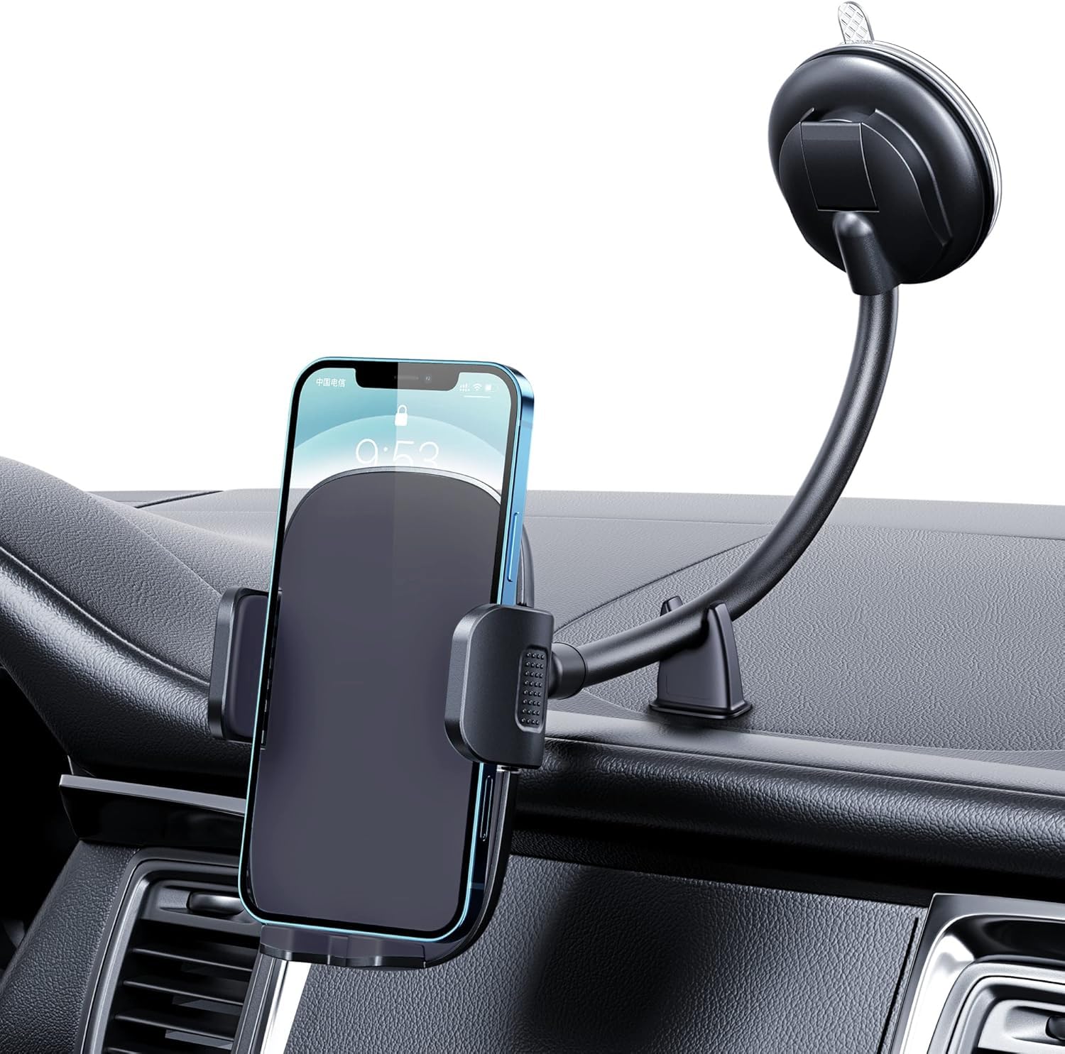 Qifutan Cell Phone Holder Long Arm Dashboard Windshield Car Phone Holder Anti-Shake Stabilizer Phone Car Holder Compatible with Phone Smartphone Grey