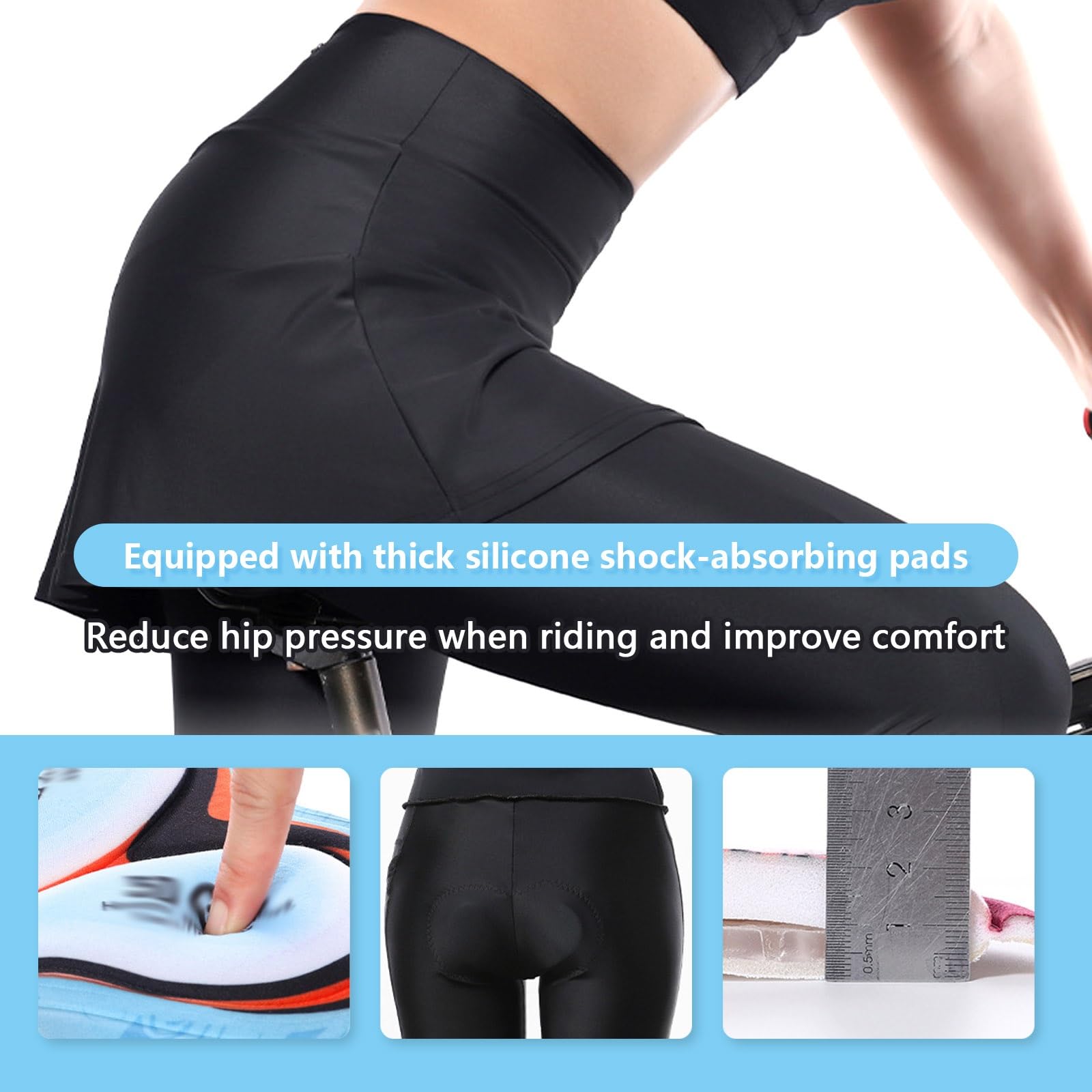 Radlerhose Damen mit Rock Lang Fahrradrock Leggings Atmungsaktiv High Waist Schnelltrocknend Radhose mit Verdeckter Tasche und 4D Sitzpolster für Stadtradeln(L)