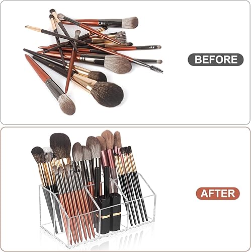 Miniatura 3 de Organizador de brochas de maquillaje transparente de acrílico con 6 ranuras para cosméticos, organizador de almacenamiento para encimera de tocador