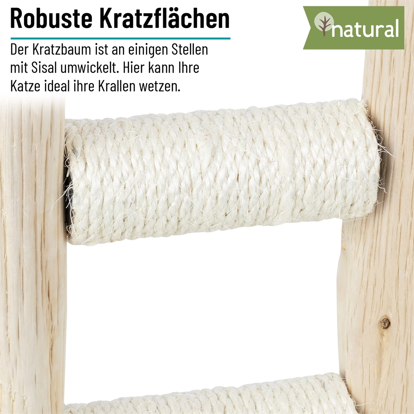 VOSS.PET Tiragraffi per Gatti Morea -scaletta tiragraffi per Gatti, con Tronchi in Vero Legno, 43 cm