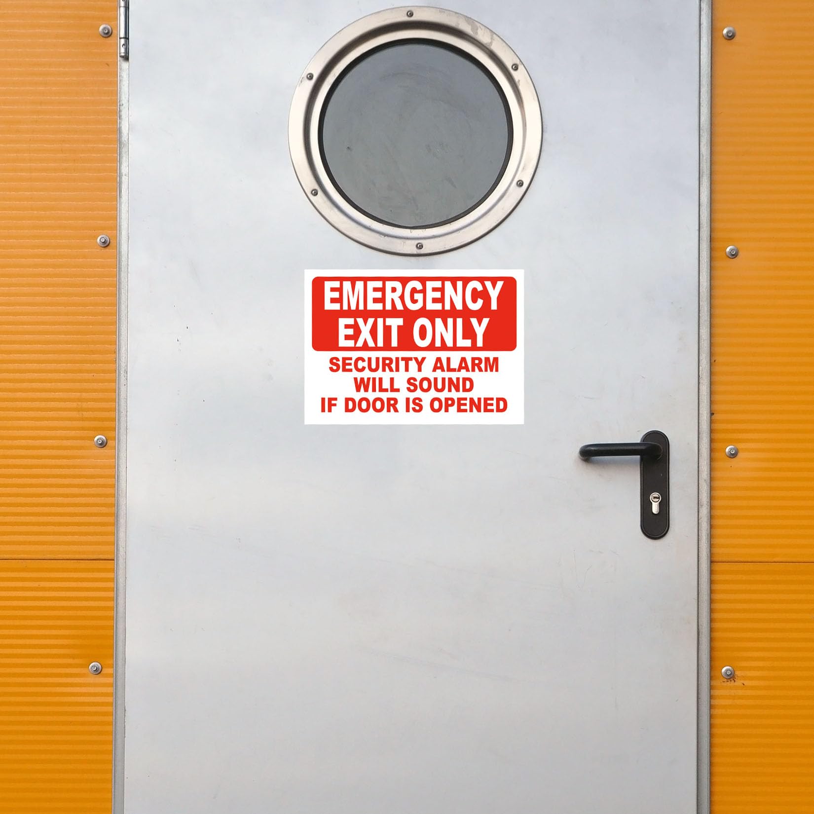 4 letreros adhesivos con texto en inglés "Emergency Exit Only - Security Alarm Will Sound If Door Is Opened", 4 pegatinas de vinilo autoadhesivas, 25,4 x 17,8 cm