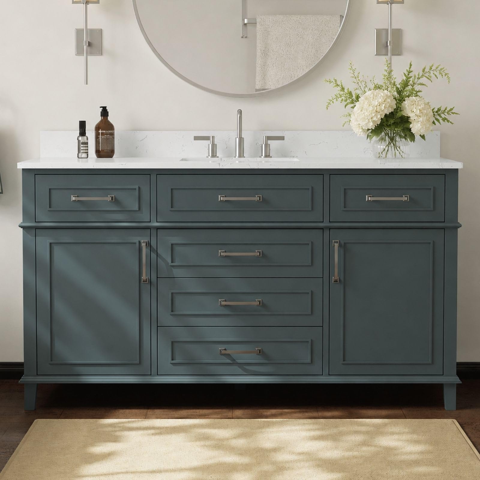 DELUXE LIVING 60 Inch Bathroom Vanity with Sink, Green