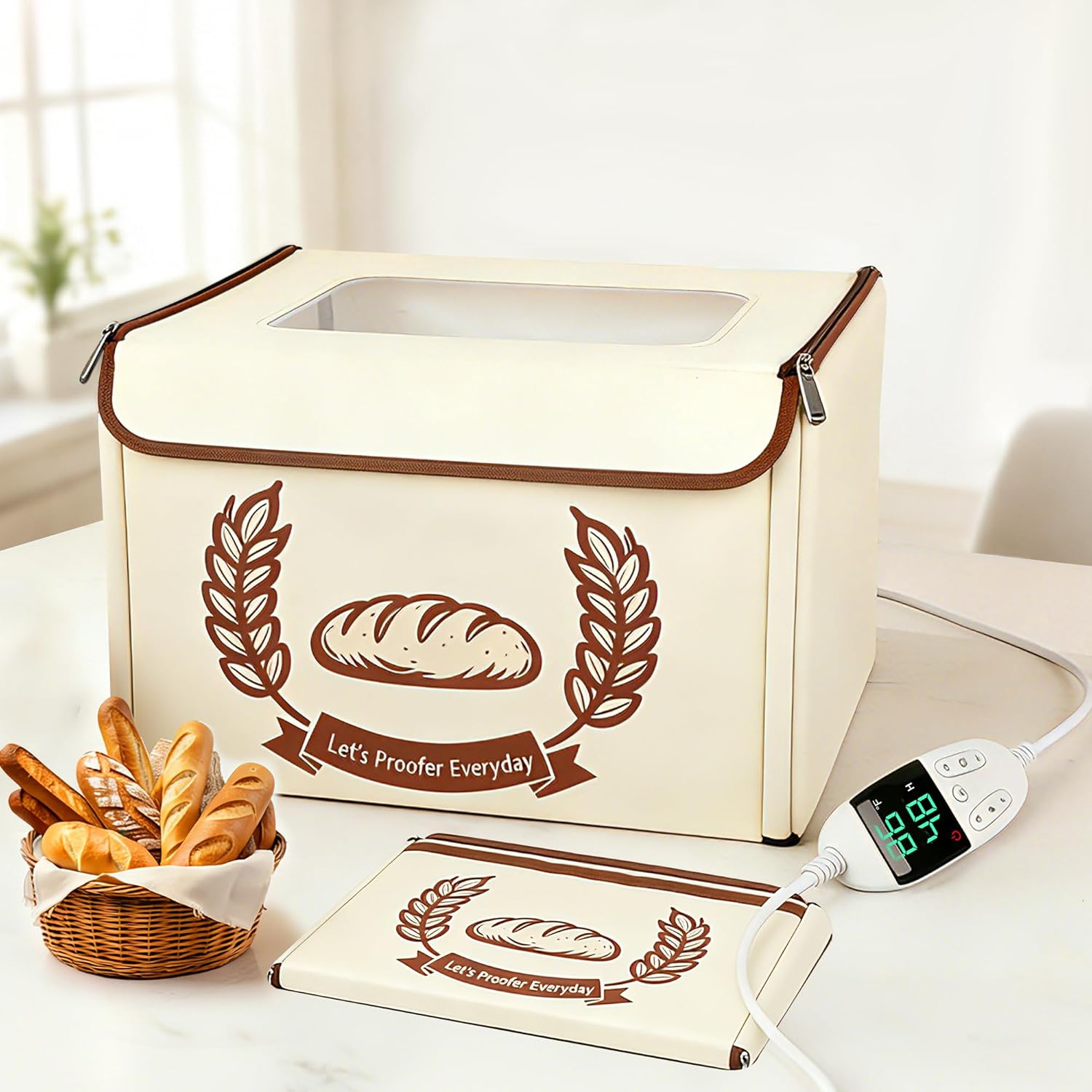 Folding Bread Proofing Box Dough Proofer, Electric Sourdough Warmer with 68-131°F Temp Control & 99H Timer, Dough Proofing Box Basket with Metal Rack for Baking Pizza, Yogurt, Kombucha, Large Capacity