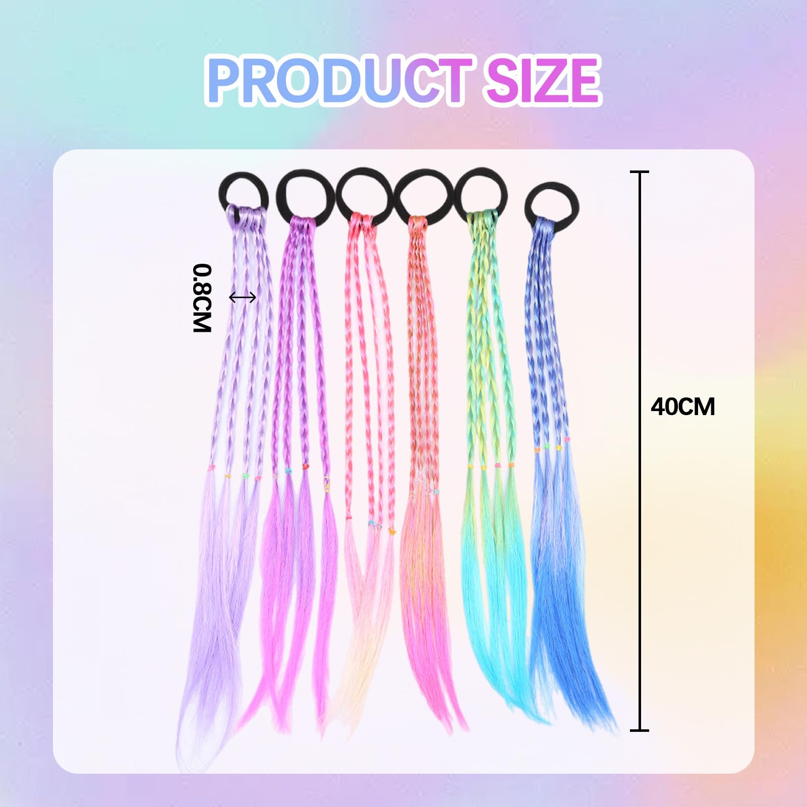Bettinay 12PCS Kids Coloured Hair Extensions, Festival Accessories for Girls Hair Braids Decoration Party Children Show - Image 2