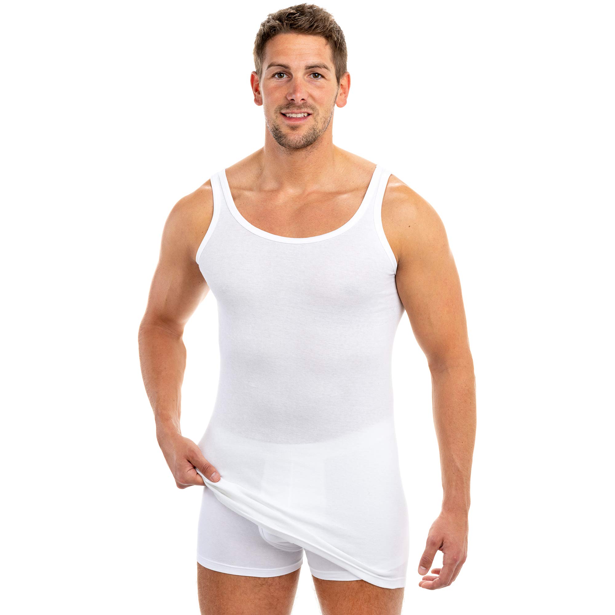 HERMKO 3007 3er Pack extralanges Herren Unterhemd (+10 cm) Tank Top aus 100% Bio-Baumwolle