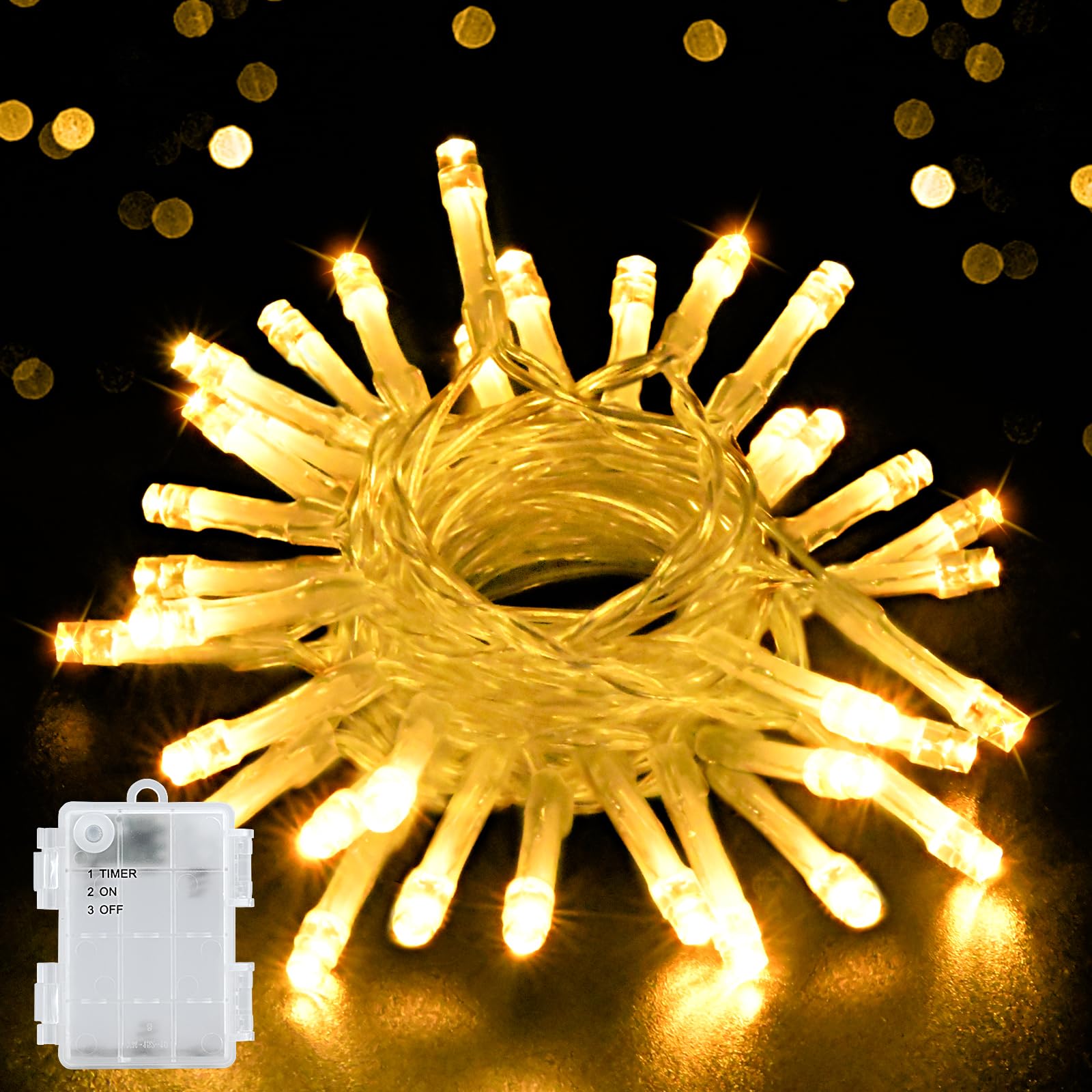 cshare Lichterkette Außen Batterie, 3M/9,8Ft 30 LEDs IP65 Wasserdichte Lichterkette Outdoor Batterie mit 6h Timer, Dekoration für Weihnachten, Garten, Zimmer Außen/Innen (Warmweiß)