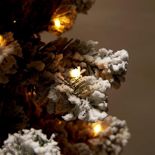 Miniatura 7 de WBHome Árbol de Navidad flocado de nieve de 6 pies, árbol de Navidad artificial preiluminado de abeto prémium con bisagras con 300 luces, 900 puntas