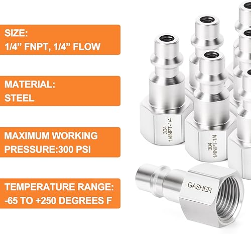 Vista 70 de GASHER 10PCS 1/2-Inch NPT hembra Industrial Air Tool Fitting, 1/2 pulgada de alto flujo neumáticos presión máxima de trabajo 300PSI
