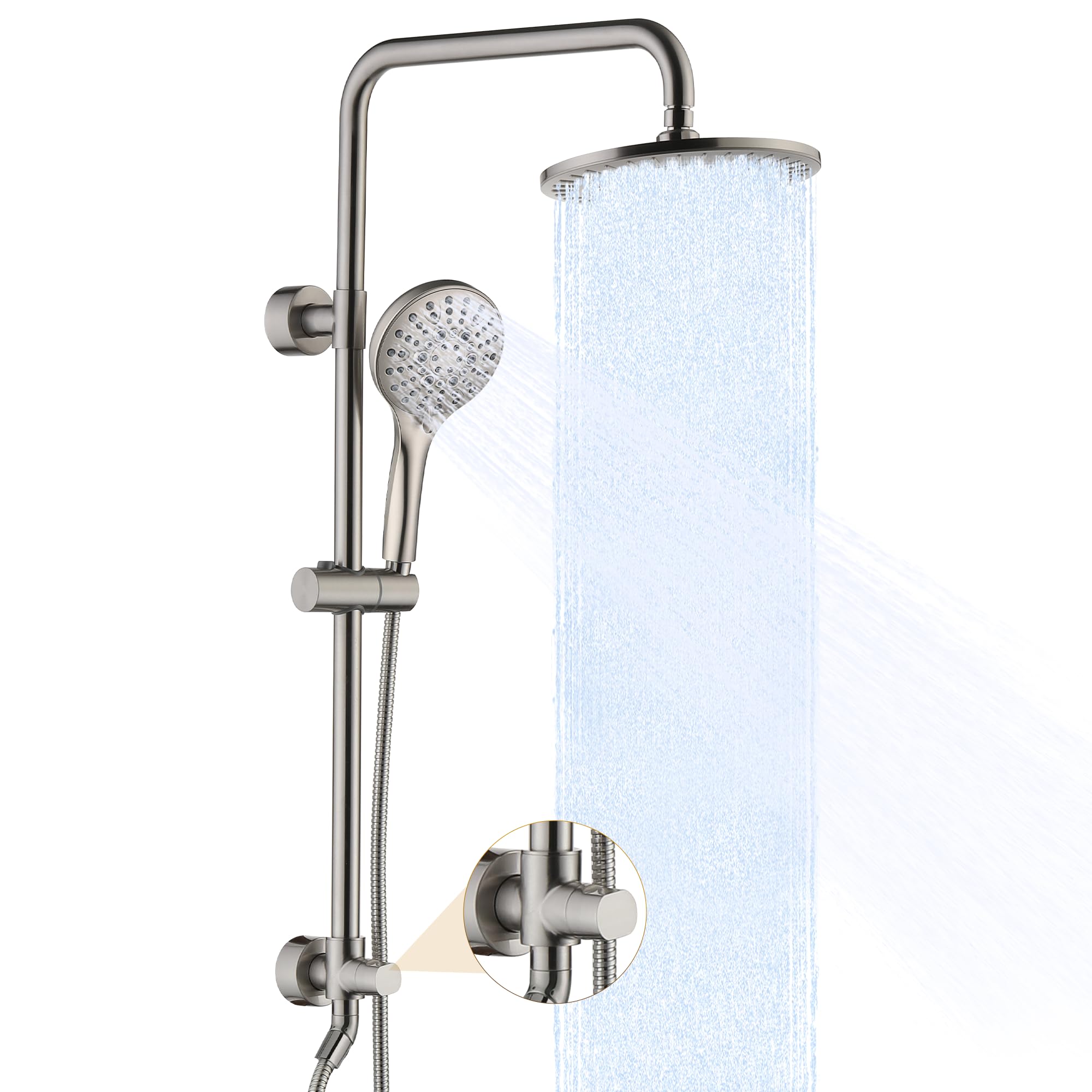 BRIGHT SHOWERS Soffione doccia a pioggia con soffione doccia a pioggia e soffione doccia portatile con supporto regolabile in altezza, guida in ottone massiccio, tubo in acciaio inox lungo 152 cm