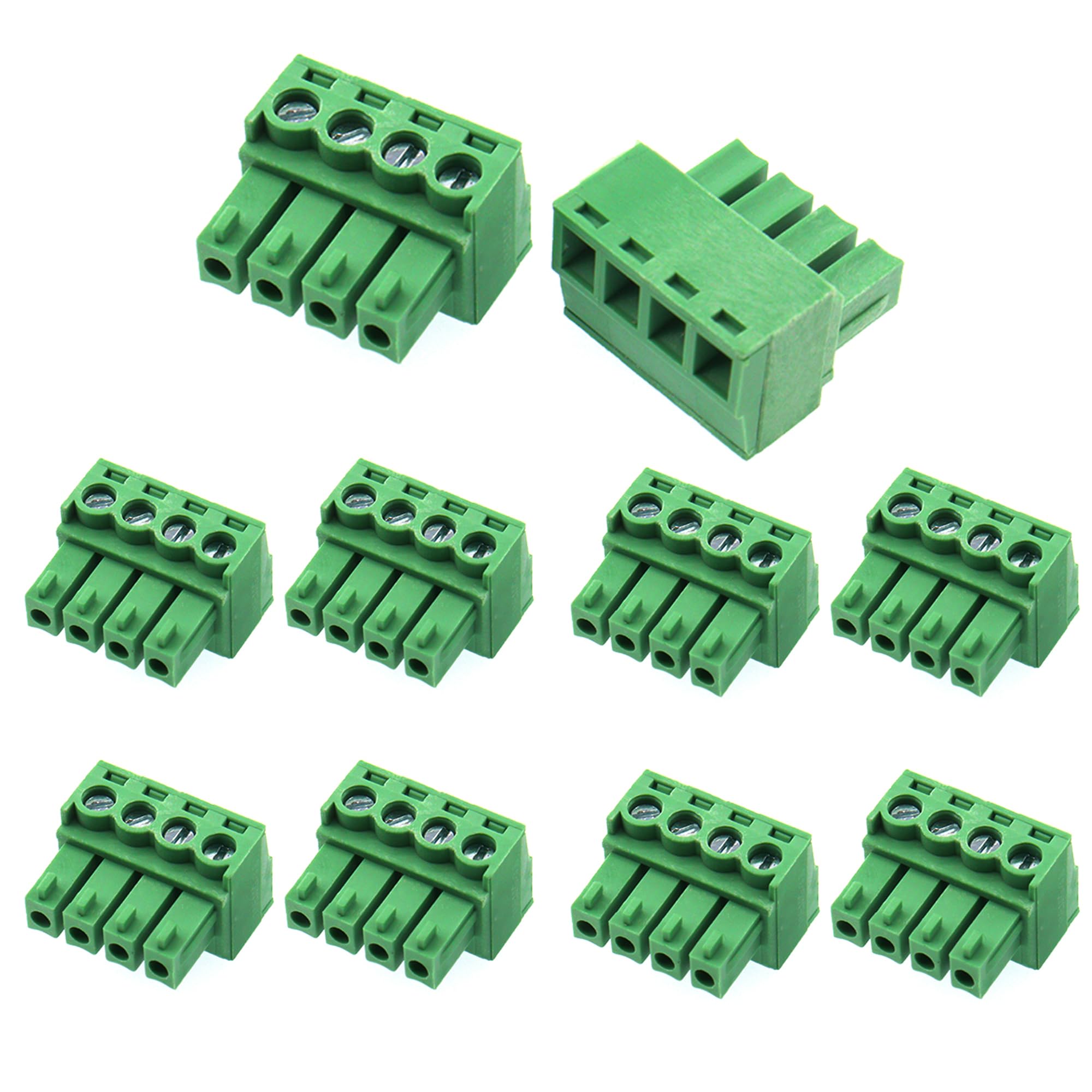 XUGERIP 10 PCS 4 Pin 2.54mm Pitch Screw Terminal Block Connector for 26-18AWG, Pluggable Quick Male Plug Connector-4 Pole