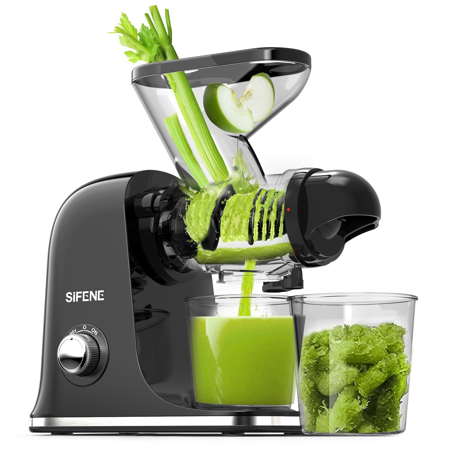 SIFENE Cold Press Juicer Machine Compact Slow Masticating Juicer With Dual Feed Chute Retro Toggle Switch Easy Clean