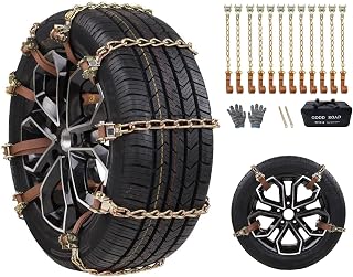 Car Snow Chains 12Pack, Arespark Universal Adjustable Snow Anti-Skid Emergency Tire Chains, Thickened Manganese Steel Anti Snow Chains for Car/SUV/ATV/Trucks/Pickup