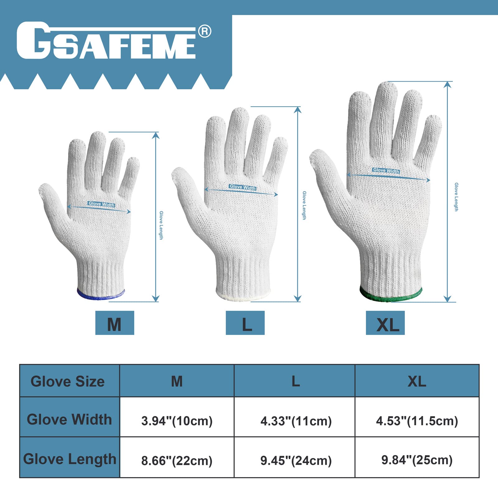 GSAFEME 12 pares de guantes de trabajo para hombre, algodón y poliéster, guantes de barbacoa, protectores de manos para cocinar, asar a la parrilla y jardinería