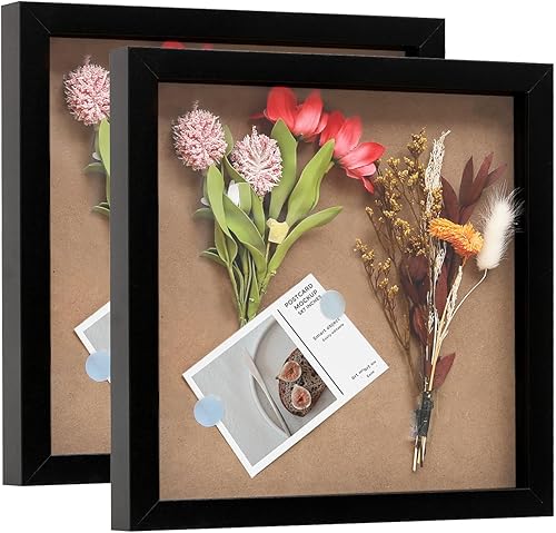 Miniatura 19 de Muzilife Marco de Fotos Tipo Shadow Box de 10x10 para Exhibición en Pared y Mesa - Estuche de Exhibición Rústico de Madera Profunda y Vidrio Listo