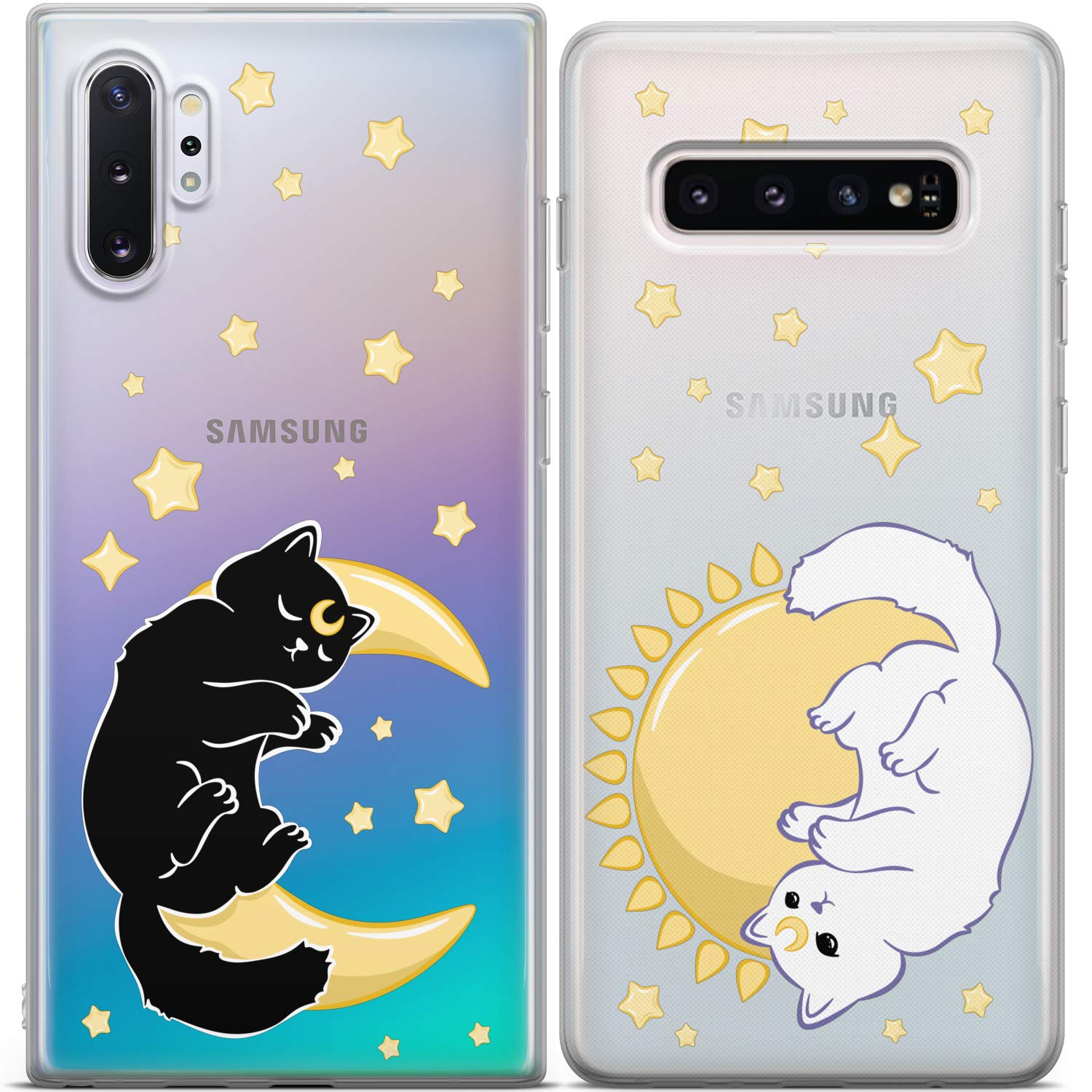 Mertak Matching Cases Compatible with iPhone 16 15 Pro Max 14 Plus 13 12 Mini 11 SE XS S25 S24 Cute Couple Stars Protective Cats Slim Silicone Girlfriend Celestial Moon Sun Luna Cover