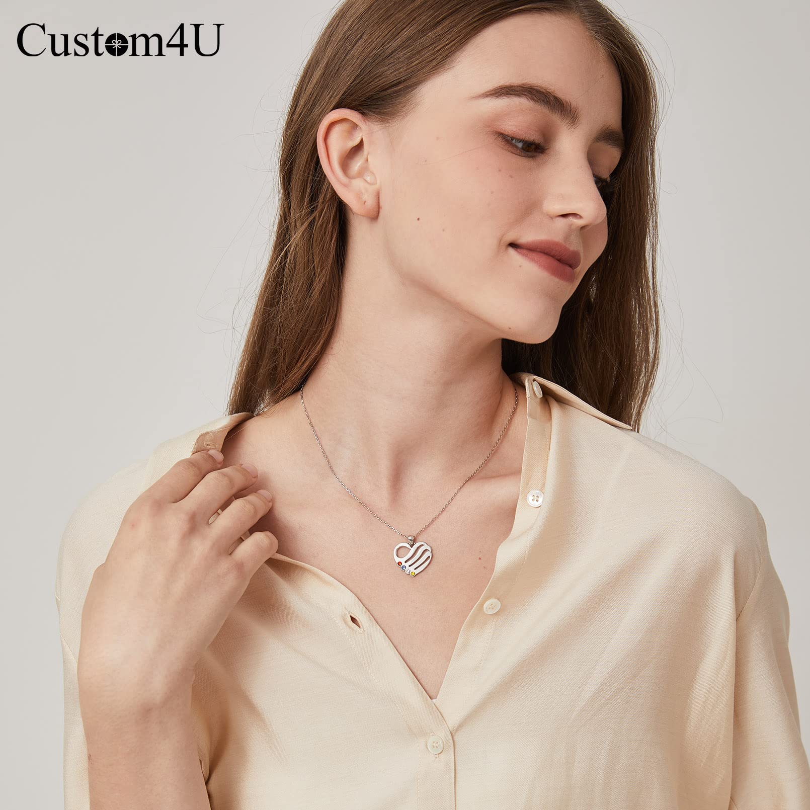 Custom4U Collana Donna Collana Personalizzata Cuore DIY 2/3/4/5 Nome con 12 Mesi Pietra Portafortuna Collana Argetno S925 AAA Zircone Collana Mamma Famiglia BFF Antiallergia Alta Qualità