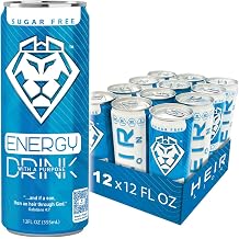 HEIR LION | The First Christian Energy Drink Sugar-Free Energy Drink 12 Pack, 12oz Cans Zero Sugar, Low-Carb & Clean Energy Caffeine for Focus, Endurance & Workout Prime Energy Alternative