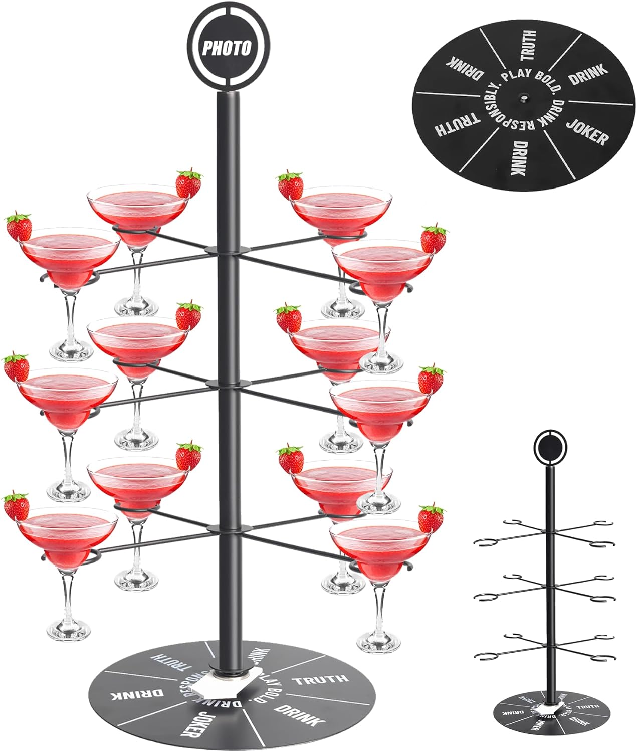Champagne Tower for Parties, 3-Tier 12-Glasses Cocktail Tree Stand Countertop Wine Glass Holder for Drinks, Champagne Stand Drink Tower Wine Glasses Display for Champagne , Martini, Margarita Cups