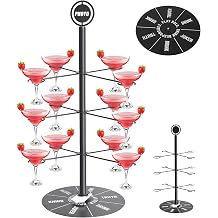 Champagne Tower Game Stand - 3 Tier Spinning Cocktail Tree with Rotating Arrow for TRUTH/JOKER/DRINK, DIY Photo Frame for Personalized Parties & Events, Holds 12 Glasses Tower for Party, Wedding, Bar