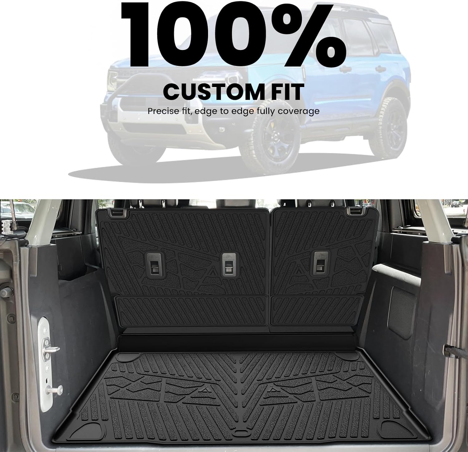 LASFIT Cargo Mats and Back Seat Cover Set for Ford Bronco 4-Door Models 2021-2026 All Weather Protector TPE Sub Trunk Liner Waterproof Backrest Mat Custom Fit Non-Slip Easy Clean Accessories 4) Bronco 4-door| 21-25 | Cargo Liners + Backrest Mat