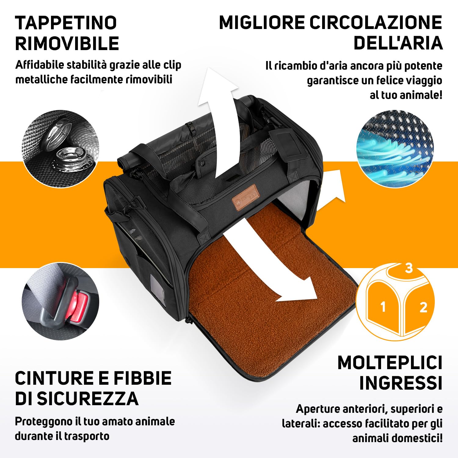 Trasportino Gatto Trasportino per Cani Taglia Piccola Media Trasportino Gatto Grande Trasportino Cane Auto Trasportino Gatto Morbido Per Cani Borsa Trasportino Gatto M (Nero 42 x 29 x 28 cm)