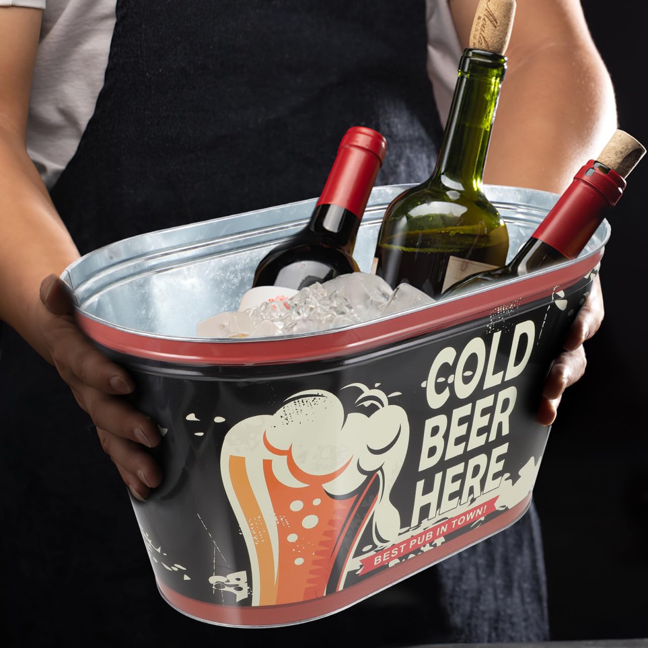 Ipetboom Cubo Metálico Grande para Hielo con Asa Resistente Arañazos y Abrasión para Enfriar Cerveza Vino y Bebidas Fiestas Campamentos y Bares