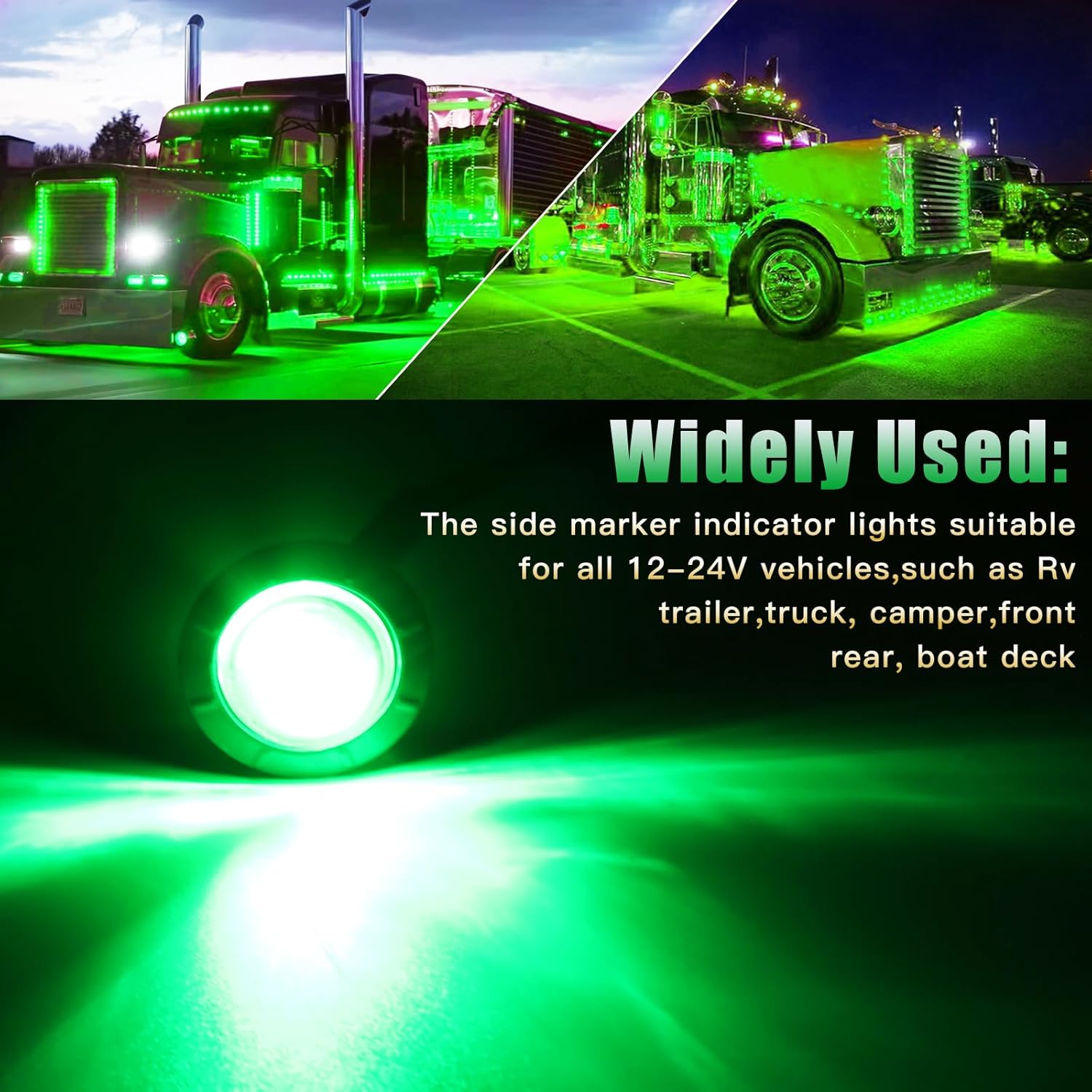 40Pcs 3/4 Inch Green 3-LED Mini Marker Lights for Trucks, Boats, RVs - Waterproof, Rubber Universal Fit, Sealed Bulbs - 12V DC…