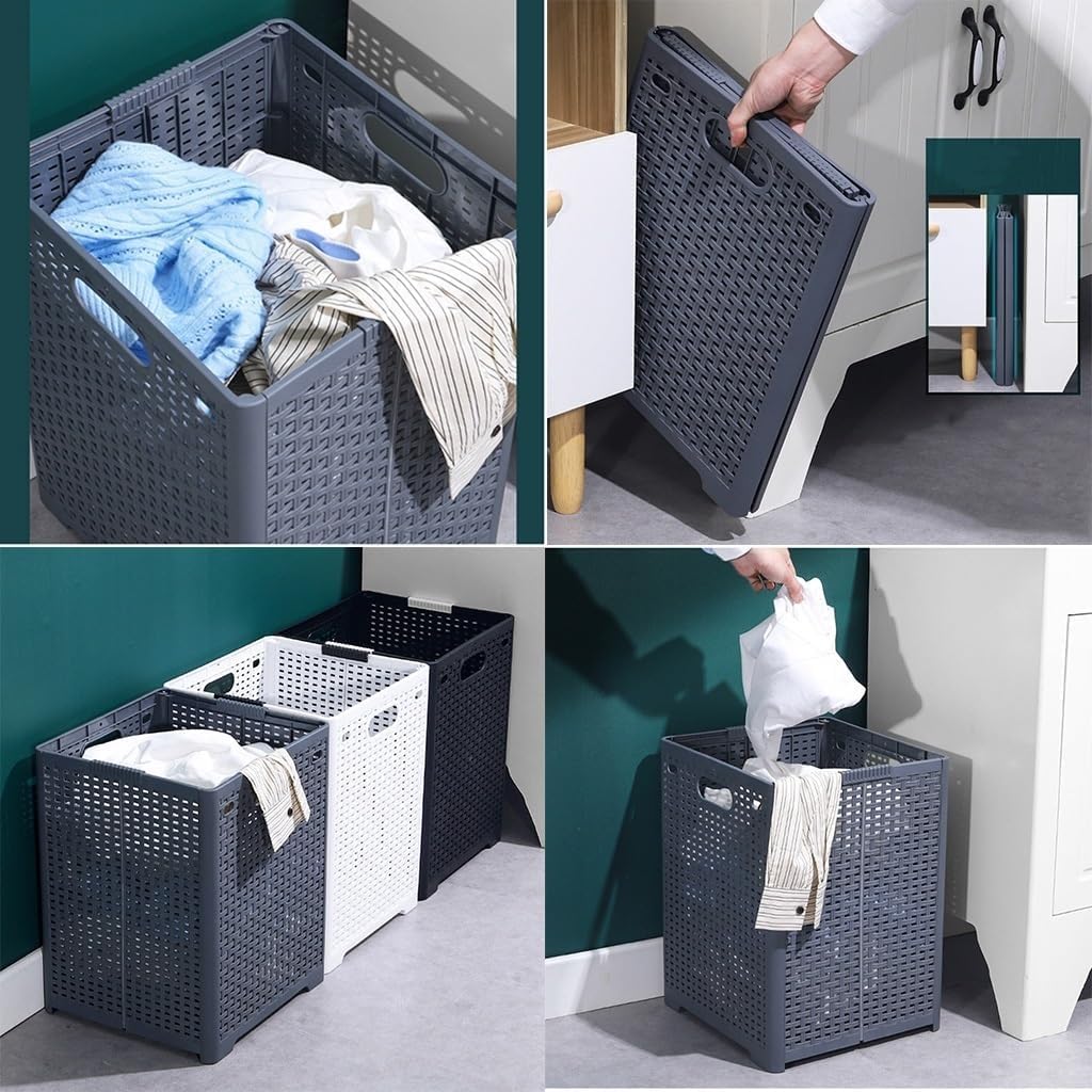 Cesto de ropa plegable de plástico con asas de transporte, cestas de almacenamiento plegables para la colada, cesto de ropa de esquina, contenedor de almacenamiento de doble uso para el hogar, baño, l