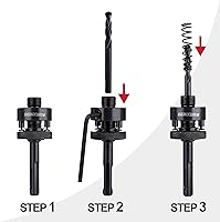 Vista 5 de SDS-Plus - Mandril de sierra de agujero, incluye 2 ejes de sierra de agujero con 3 taladros centrales HSS (M2) de 1/4 de pulgada, 2 llaves