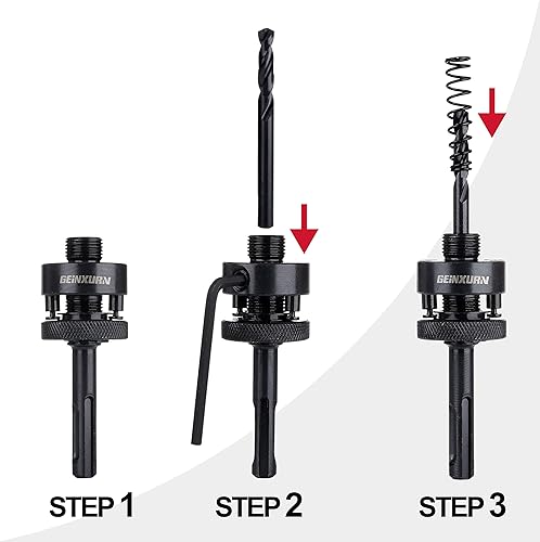 Miniatura 5 de SDS-Plus - Mandril de sierra de agujero, incluye 2 ejes de sierra de agujero con 3 taladros centrales HSS (M2) de 14 de pulgada, 2 llaves