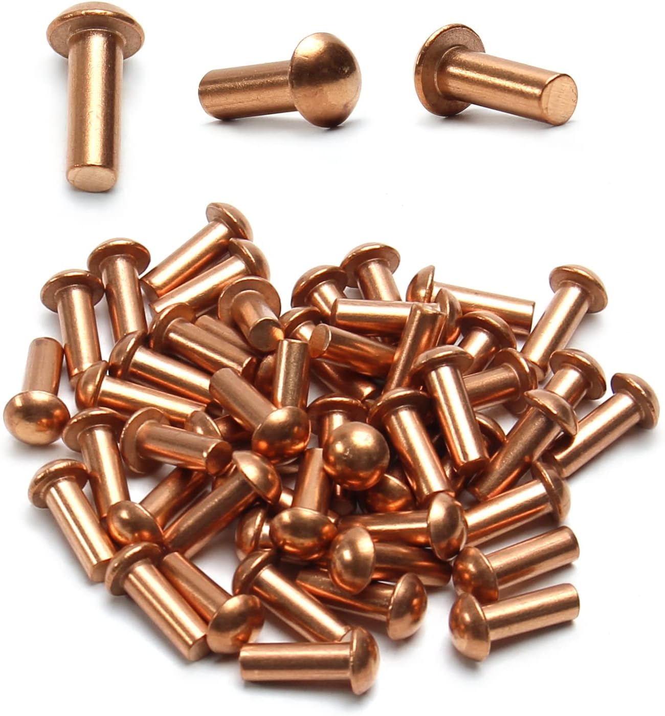Head Copper Solid Rivet, 50Pcs M5 Round Head Copper Solid Rivets Fastener 0.2" Dia x 0.55" Length for Electrical Applications Copper Finish Copper Tone(5 * 20mm)