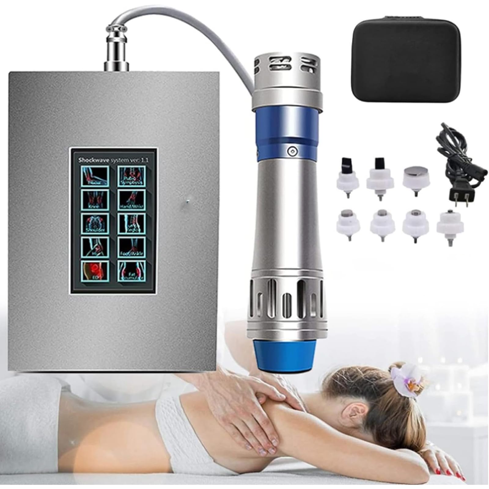 MObyatED Pain Relief Treatment Massager, Extracorporeal Shockwave Machine with 7 Massage Heads, Intensity:60-200MJ, for Body Relax Muscle Pain Therapy