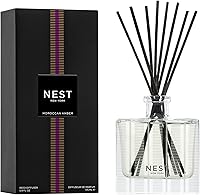 NEST New York Moroccan Amber Reed Diffuser - 5.9oz Up to 90 Days Fragrance, Reusable Glass, 8 Natural Reeds, Vegan Flame-Free