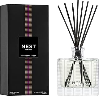 Reed Diffuser, Moroccan Amber - 5.9 fl oz - Fragrance for Up to 90 Days - Reusable, Refillable Glass Holder - Includes 8 All-Natural Reed Sticks - Flame Free